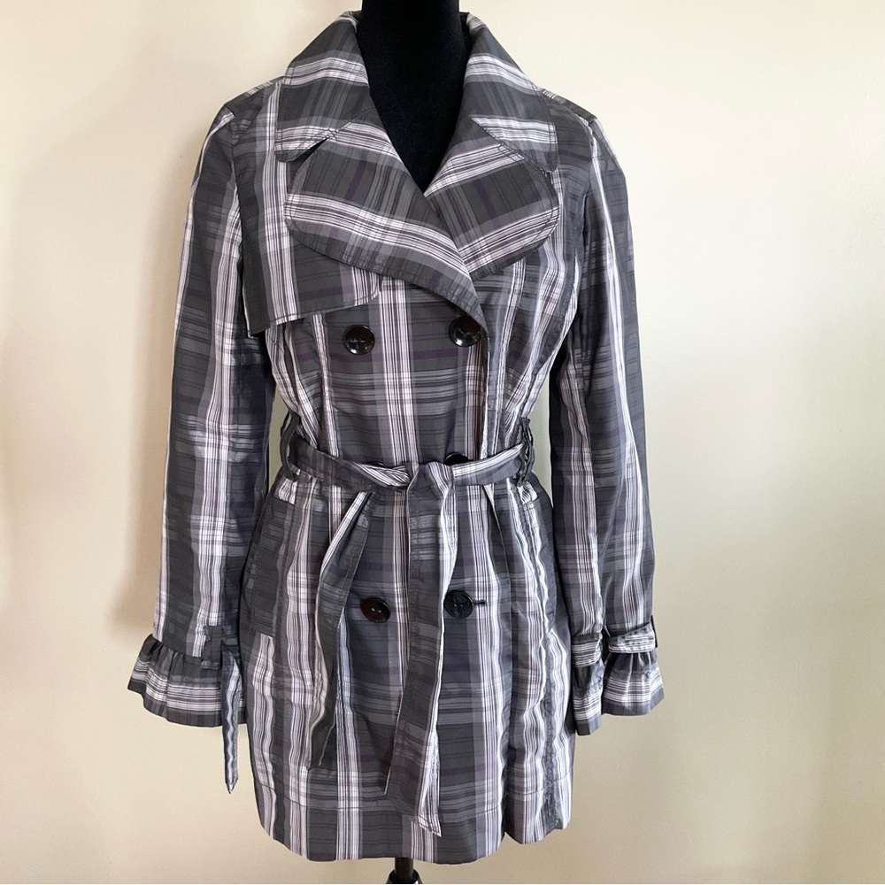 Willi Smith Gray Plaid Trench Coat